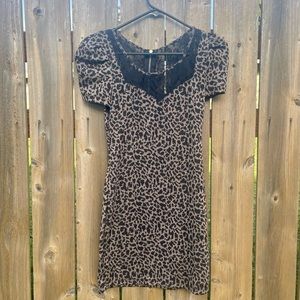 Leopard Mini Cocktail Dress with Lace Sz S